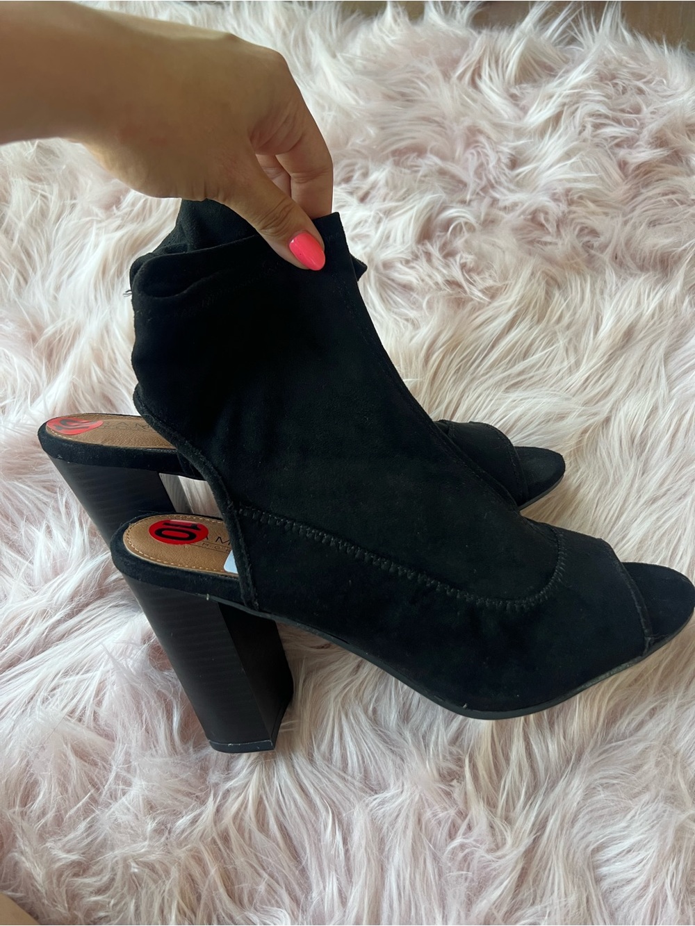 Black Open-Toe Block Heel Booties - Women 10